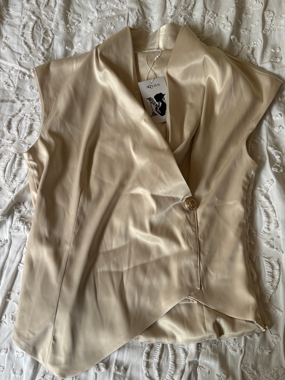 Ivory Satin Wrap-Front Cap Sleeve Blouse